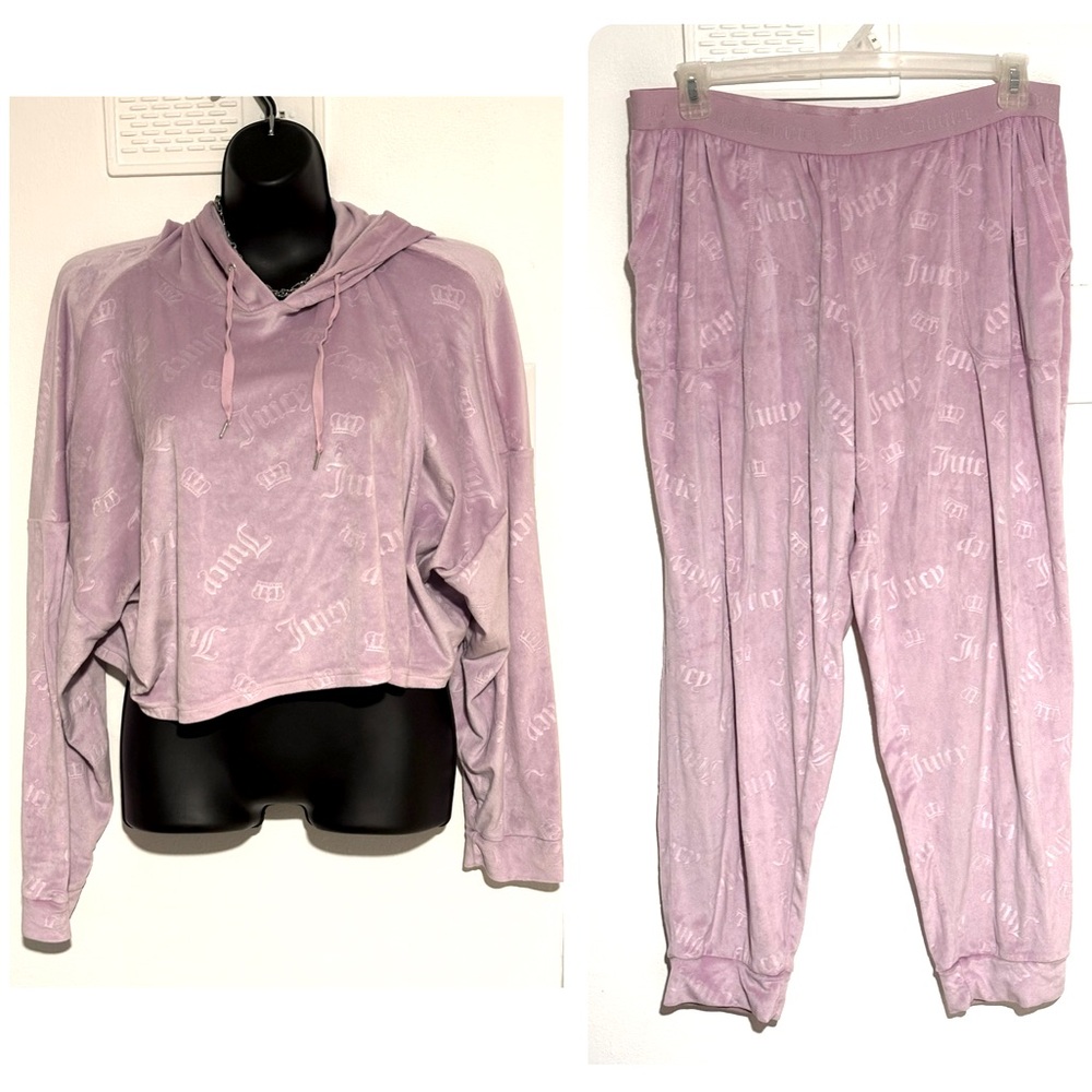 RARE XL Juicy Couture pink suit cropped hoodie joggers pajamas sweatsuit baggy